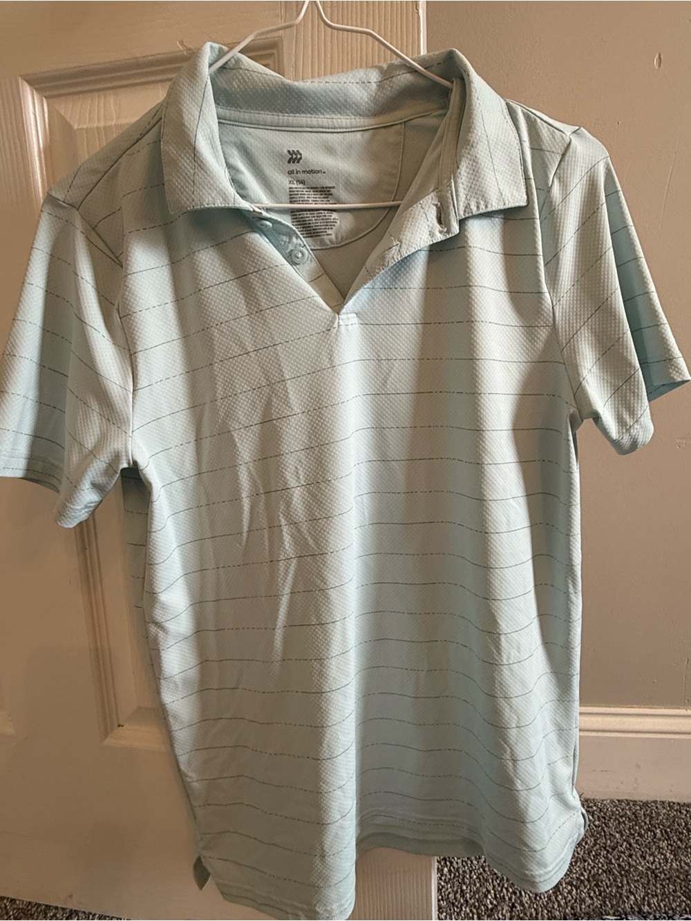 all in motion Light Blue Polo with Thin Stripes